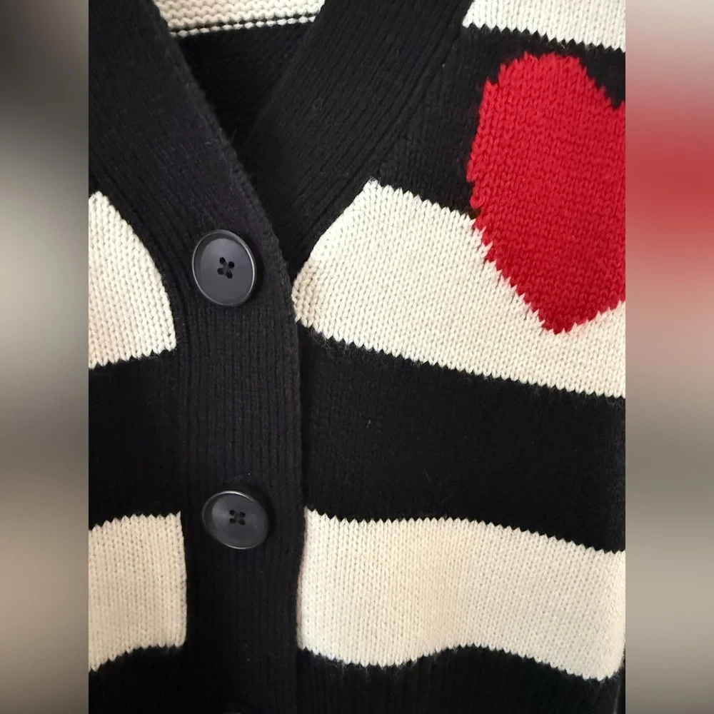 Anthropologie Heart Striped Cardigan Sweater - Picture 6 of 7